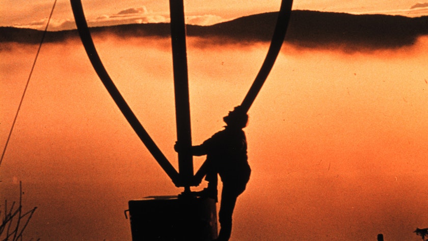 old photo of an experimental wind turbine at CAT