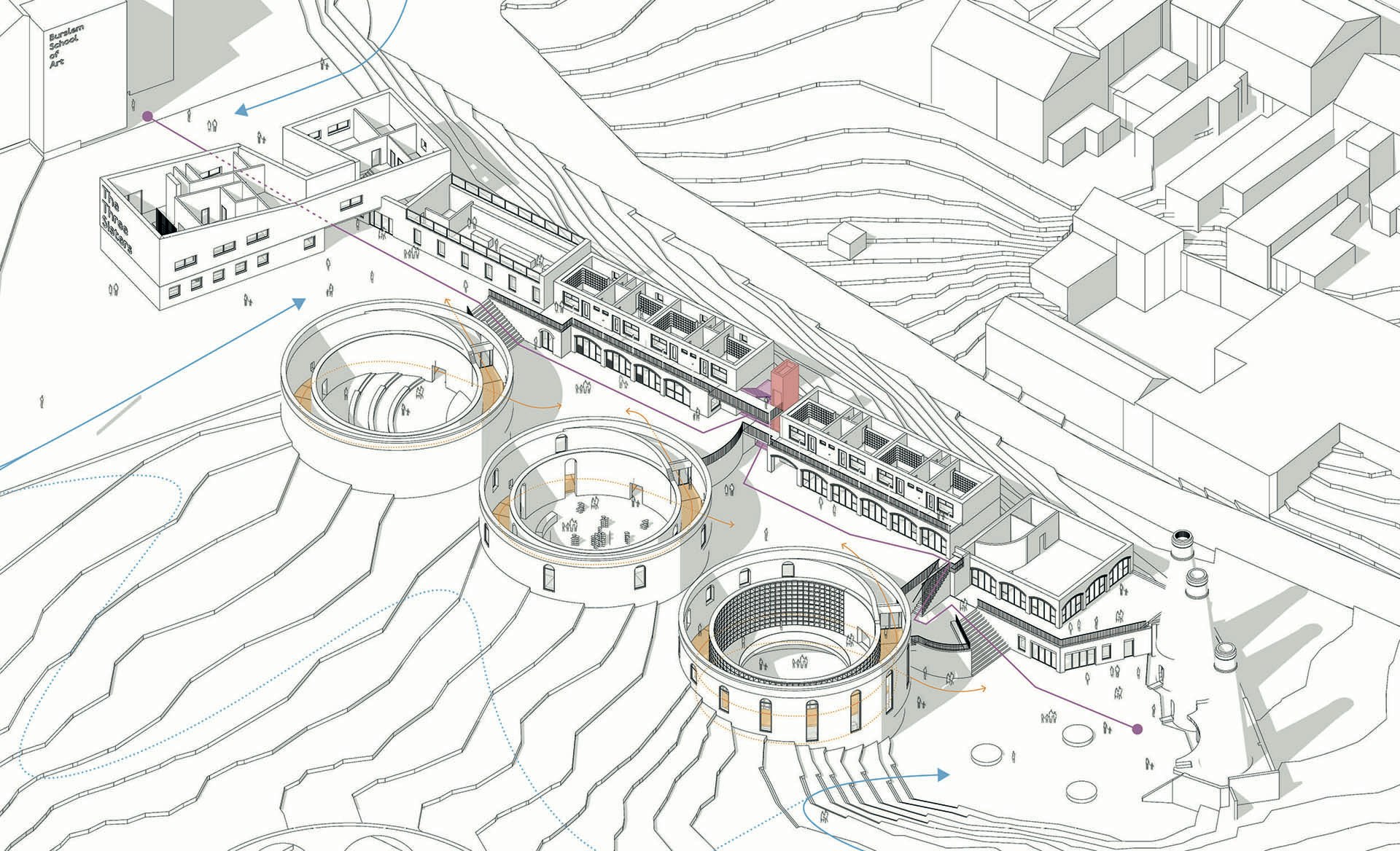 Architects sketch – The Three Sisters, Stokeon- Trent – reinventing the use of clay